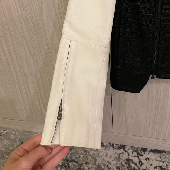 Tibi  Colorblock Moto Jacket Zip Up Long Sleeve Pockets Black/White - Picture 4 of 5